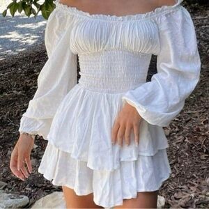 White Off-Shoulder Love Galore Tiered Romper